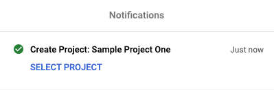 A Google Cloud Platform "Create Project" notification.